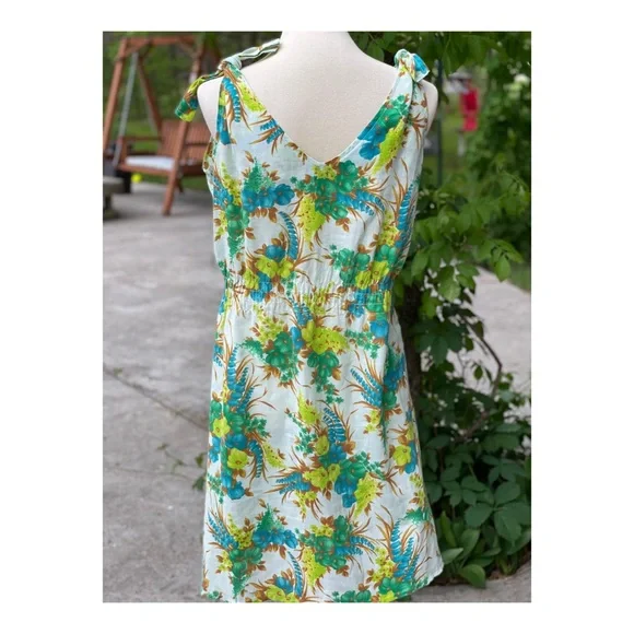 50s 60s Dress Hawaiian Tie Straps Floral - Picture 8 of 11